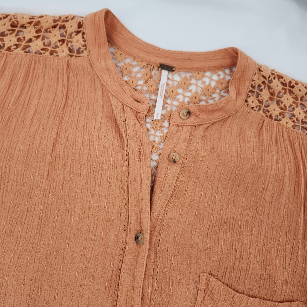 Free People The Best Button Down Top Womens Small Boho Delicate Crochet Lace
